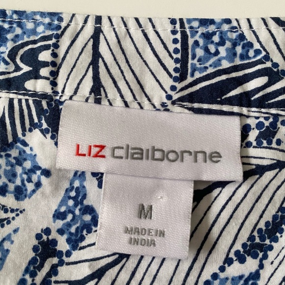 Liz Claiborne Womens Short Sleeve Shirt Button-down Dress Blue Tropical size M - Picture 7 of 9